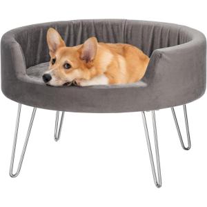imagemDesign Round Padded Pet Bed with Metal Hairpin Legs  Small Sofa and Chair Cushion Dog and Cat Furniture Seat for Living Room Office Bedroom Mudroom Basement or Garage  GrayChrome