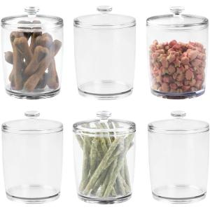 imagemDesign Tall Plastic Pet Storage Canister Jar with Lid  Holds DogPuppy Food Treats Toys Medical Dental and Grooming Supplies  Medium  6 Pack  Clear
