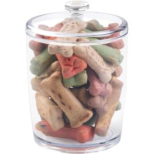 imagemDesign Tall Plastic Pet Storage Canister Jar with Lid  Holds Pet Food Treats Toys Medical Dental and Grooming Supplies  Great for Dogs Puppies Cats Kittens  Medium  Clear