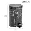 imagemDesign Pedal Bin  Metal Waste Bin with Pedal Lid and Plastic Bucket Insert  for Bathroom Kitchen and Office  3 Litre Household Rubbish Bin with Ergonomic Design  Graphite GreyBlack Marble
