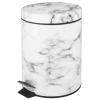 imagemDesign Pedal Bin  Metal Waste Bin with Pedal Lid and Plastic Bucket Insert  for Bathroom Kitchen and Office  3 Litre Household Rubbish Bin with Ergonomic Design  Graphite GreyWhite Marble