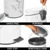 imagemDesign Pedal Bin  Metal Waste Bin with Pedal Lid and Plastic Bucket Insert  for Bathroom Kitchen and Office  3 Litre Household Rubbish Bin with Ergonomic Design  Graphite GreyWhite Marble