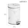 imagemDesign Pedal Bin  Metal Waste Bin with Pedal Lid and Plastic Bucket Insert  for Bathroom Kitchen and Office  3 Litre Household Rubbish Bin with Ergonomic Design  Graphite GreyWhite Marble