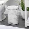 imagemDesign Pedal Bin  Metal Waste Bin with Pedal Lid and Plastic Bucket Insert  for Bathroom Kitchen and Office  3 Litre Household Rubbish Bin with Ergonomic Design  Graphite GreyWhite Marble