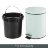 imagemDesign Pedal Bin  Metal Waste Bin with Pedal Lid and Plastic Bucket Insert  for Bathroom Kitchen and Office  3 Litre Household Rubbish Bin with Ergonomic Design  Graphite GreyMint Green