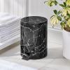 imagemDesign Pedal Bin  Metal Waste Bin with Pedal Lid and Plastic Bucket Insert  for Bathroom Kitchen and Office  3 Litre Household Rubbish Bin with Ergonomic Design  Graphite GreyBlack Marble
