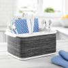 imagemDesign Plastic Cutlery Storage Organizer Caddy Tote Bin with Handles for Kitchen Cabinet or Pantry  Holds Forks Knives Spoons Napkins  Indoor or Outdoor Use Woven Accent  WhiteGraphite GrayWhiteGraphite