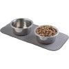 imagemDesign Premium Quality Microfiber Polyester Pet Food and Water Bowl Feeding Mat for Dogs  Ultra Absorbent Reversible Placemat  Folds for Compact Storage  Small 2 Pack  Pewter GrayIvory