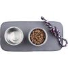 imagemDesign Premium Quality Microfiber Polyester Pet Food and Water Bowl Feeding Mat for Dogs  Ultra Absorbent Reversible Placemat  Folds for Compact Storage  Small 2 Pack  Pewter GrayIvory