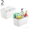 imagemDesign Small Plastic ShowerBath Storage Organizer Caddy Tote with Handle  Dorm Shelf Cabinet  Soap Shampoo Conditioner Combs Brushes Lumiere Collection 2 Pack White