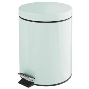 imagemDesign Pedal Bin  Metal Waste Bin with Pedal Lid and Plastic Bucket Insert  for Bathroom Kitchen and Office  3 Litre Household Rubbish Bin with Ergonomic Design  Graphite GreyMint Green