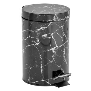 imagemDesign Pedal Bin  Metal Waste Bin with Pedal Lid and Plastic Bucket Insert  for Bathroom Kitchen and Office  3 Litre Household Rubbish Bin with Ergonomic Design  Graphite GreyBlack Marble
