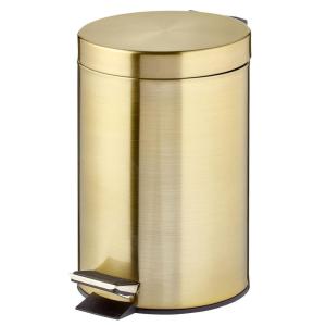 imagemDesign Pedal Bin  Metal Waste Bin with Pedal Lid and Plastic Bucket Insert  for Bathroom Kitchen and Office  3 Litre Household Rubbish Bin with Ergonomic Design  Graphite GreySoft Brass
