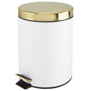 imagemDesign Pedal Bin  Metal Waste Bin with Pedal Lid and Plastic Bucket Insert  for Bathroom Kitchen and Office  3 Litre Household Rubbish Bin with Ergonomic Design  Graphite GreyWhiteSoft Brass