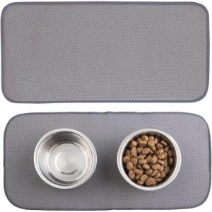 imagemDesign Premium Quality Microfiber Polyester Pet Food and Water Bowl Feeding Mat for Dogs  Ultra Absorbent Reversible Placemat  Folds for Compact Storage  Small 2 Pack  Pewter GrayIvory