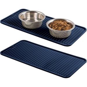 imagemDesign Premium Quality Square Pet Food and Water Bowl Feeding Mat for Dogs and Cats Waterproof NonSlip Durable Silicone Placemat  Food Safe  Small Linelle Collection  2 Pack  Navy Blue