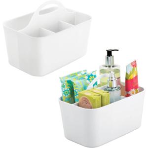 imagemDesign Small Plastic ShowerBath Storage Organizer Caddy Tote with Handle  Dorm Shelf Cabinet  Soap Shampoo Conditioner Combs Brushes Lumiere Collection 2 Pack White