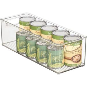 imagemDesign Plastic Stackable Kitchen Organizer  Storage Bin with Handles for Refrigerator Freezer Cabinet and Pantry Shelves Organization  Food Container  Clear
