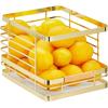 imagemDesign Metal Wire Rustic Farmhouse Large Food Organizer Stackable Storage Bin Basket with Bamboo Wood Handle for Kitchen Pantry Shelf Cabinet or Cupboard  2 Pack  Soft BrassNatural