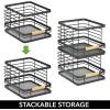 imagemDesign Metal Wire Rustic Farmhouse Large Food Organizer Stackable Storage Bin Basket with Bamboo Wood Handle for Kitchen Pantry Shelf Cabinet or Cupboard  2 Pack  BlackNatural
