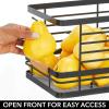 imagemDesign Metal Wire Rustic Farmhouse Large Food Organizer Stackable Storage Bin Basket with Bamboo Wood Handle for Kitchen Pantry Shelf Cabinet or Cupboard  2 Pack  BlackNatural