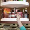 imagemDesign Plastic Lazy Susan Cabinet Storage Bin with Front Handle for Kitchen Countertop Pantry Shelf Fridge Organization  Hold Food Drinks Snacks  Ligne Collection  Smoke Gray Tint