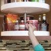 imagemDesign Plastic Lazy Susan Cabinet Storage Bin with Front Handle for Kitchen Countertop Pantry Shelf Fridge Organization  Hold Food Drinks Snacks  Ligne Collection  Smoke Gray Tint
