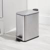 imagemDesign Slim Metal Rectangle 13 Gallon5 Liter Trash Can with Step Pedal EasyClose Lid Removable Liner  Narrow Wastebasket Garbage Container Bin for Bathroom Bedroom Kitchen  Black MarbleBrushed SS
