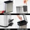 imagemDesign Slim Metal Rectangle 13 Gallon5 Liter Trash Can with Step Pedal EasyClose Lid Removable Liner  Narrow Wastebasket Garbage Container Bin for Bathroom Bedroom Kitchen  Black MarbleBrushed SS