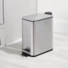 imagemDesign Slim Metal Rectangle 13 Gallon5 Liter Trash Can with Step Pedal EasyClose Lid Removable Liner  Narrow Wastebasket Garbage Container Bin for Bathroom Bedroom Kitchen  Black MarbleBrushed SS
