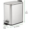imagemDesign Slim Metal Rectangle 13 Gallon5 Liter Trash Can with Step Pedal EasyClose Lid Removable Liner  Narrow Wastebasket Garbage Container Bin for Bathroom Bedroom Kitchen  Black MarbleBrushed SS