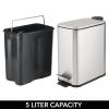 imagemDesign Slim Metal Rectangle 13 Gallon5 Liter Trash Can with Step Pedal EasyClose Lid Removable Liner  Narrow Wastebasket Garbage Container Bin for Bathroom Bedroom Kitchen  Black MarbleBrushed SS