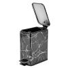 imagemDesign Slim Metal Rectangle 13 Gallon5 Liter Trash Can with Step Pedal EasyClose Lid Removable Liner  Narrow Wastebasket Garbage Container Bin for Bathroom Bedroom Kitchen  Black MarbleBlack Marble