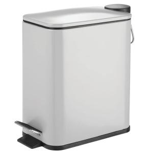 imagemDesign Slim Metal Rectangle 13 Gallon5 Liter Trash Can with Step Pedal EasyClose Lid Removable Liner  Narrow Wastebasket Garbage Container Bin for Bathroom Bedroom Kitchen  Black MarbleMatte Gray