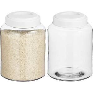 imagemDesign Small Storage Glass Canister with Airtight Metal Lid for Kitchen Pantry Counter or Cabinet Container for Food Snacks Cooking or Baking Supplies Home Sort Collection 2 Pack ClearWhite