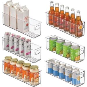 imagemDesign Plastic Kitchen Organizer  Storage Holder Bin with Handles for Pantry Cupboard Cabinet FridgeFreezer Shelves and Counter  Holds Canned Food Snacks Drinks and Sauces  6 Pack  Clear