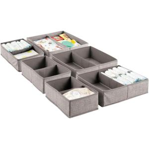 imagemDesign Fabric Drawer Organizer Bins KidsBaby Nursery Dresser Closet Shelf Playroom Organization Hold Clothes Toys Diapers Bibs Blankets Lido Collection Set of 2 3 Pack LinenTan