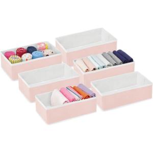 imagemDesign Set of 6 Storage Boxes  Bedroom Organiser Boxes for Lingerie Socks Bras and Accessories  Clothes Storage for Bedrooms  PinkWhite