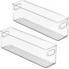 imagemDesign Plastic Long Stackable Storage Organizer Container Organization Bin wHandles for Kitchen Pantry Fridge Freezer Cabinet Perfect to Hold Breast Milk  Ligne Collection  2 Pack Clear