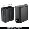 imagemDesign Slim Metal Rectangle 13 Gallon5 Liter Trash Can with Step Pedal EasyClose Lid Removable Liner  Narrow Wastebasket Garbage Container Bin for Bathroom Bedroom Kitchen  BlackBlack