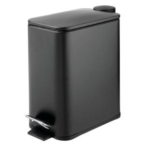imagemDesign Slim Metal Rectangle 13 Gallon5 Liter Trash Can with Step Pedal EasyClose Lid Removable Liner  Narrow Wastebasket Garbage Container Bin for Bathroom Bedroom Kitchen  BlackBlack