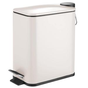 imagemDesign Slim Metal Rectangle 13 Gallon5 Liter Trash Can with Step Pedal EasyClose Lid Removable Liner  Narrow Wastebasket Garbage Container Bin for Bathroom Bedroom Kitchen  BlackMatte Cream