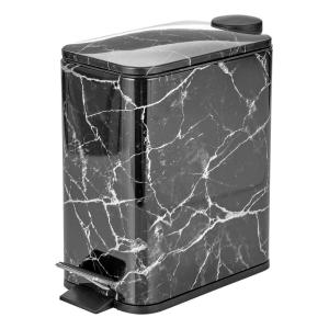 imagemDesign Slim Metal Rectangle 13 Gallon5 Liter Trash Can with Step Pedal EasyClose Lid Removable Liner  Narrow Wastebasket Garbage Container Bin for Bathroom Bedroom Kitchen  BlackBlack Marble