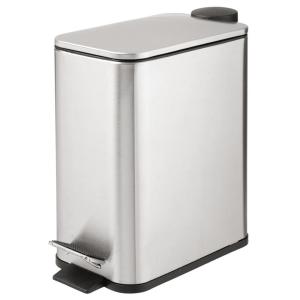 imagemDesign Slim Metal Rectangle 13 Gallon5 Liter Trash Can with Step Pedal EasyClose Lid Removable Liner  Narrow Wastebasket Garbage Container Bin for Bathroom Bedroom Kitchen  BlackBrushed SS