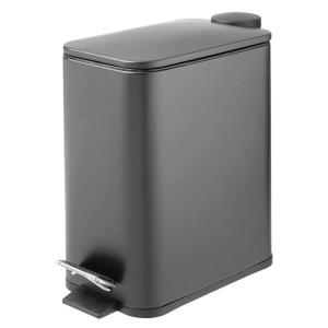 imagemDesign Slim Metal Rectangle 13 Gallon5 Liter Trash Can with Step Pedal EasyClose Lid Removable Liner  Narrow Wastebasket Garbage Container Bin for Bathroom Bedroom Kitchen  BlackCharcoal