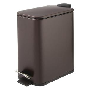 imagemDesign Slim Metal Rectangle 13 Gallon5 Liter Trash Can with Step Pedal EasyClose Lid Removable Liner  Narrow Wastebasket Garbage Container Bin for Bathroom Bedroom Kitchen  BlackBronze