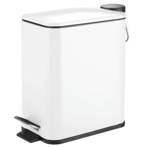 imagemDesign Slim Metal Rectangle 13 Gallon5 Liter Trash Can with Step Pedal EasyClose Lid Removable Liner  Narrow Wastebasket Garbage Container Bin for Bathroom Bedroom Kitchen  BlackMatte White