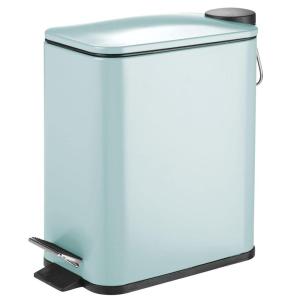 imagemDesign Slim Metal Rectangle 13 Gallon5 Liter Trash Can with Step Pedal EasyClose Lid Removable Liner  Narrow Wastebasket Garbage Container Bin for Bathroom Bedroom Kitchen  BlackMint