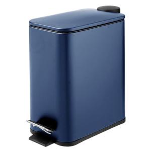 imagemDesign Slim Metal Rectangle 13 Gallon5 Liter Trash Can with Step Pedal EasyClose Lid Removable Liner  Narrow Wastebasket Garbage Container Bin for Bathroom Bedroom Kitchen  BlackNavy
