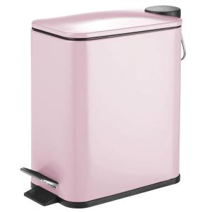 imagemDesign Slim Metal Rectangle 13 Gallon5 Liter Trash Can with Step Pedal EasyClose Lid Removable Liner  Narrow Wastebasket Garbage Container Bin for Bathroom Bedroom Kitchen  BlackMatte Blush